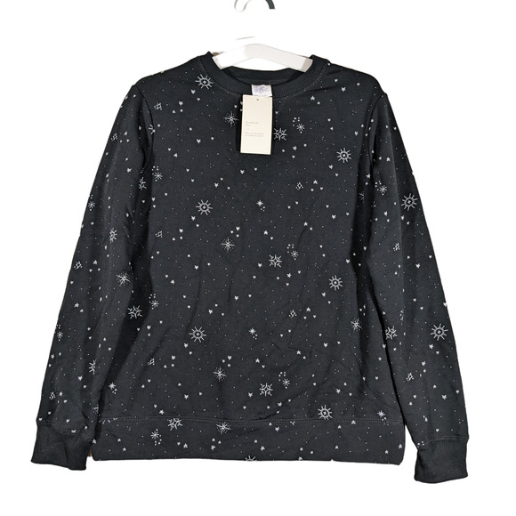 Stars‎ Above Soft Fleece Lounge Sweatshirt XS Beautifully Star Print Black White - Picture 1 of 9